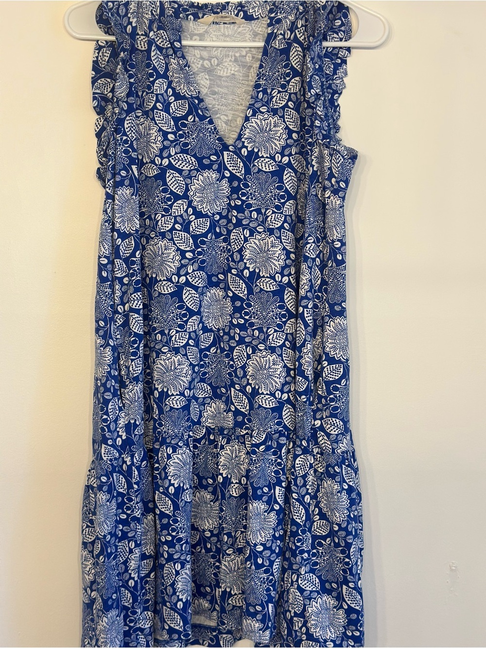 Boden Blue & White Floral Ruffle Dress Size 6R